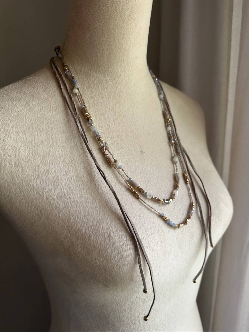 Layering Suede and Milky Crystal Coastal Cowgirl Versatile Wrapping Necklace - Picture 11 of 16